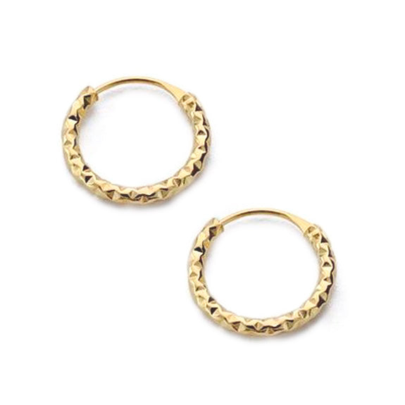 18ct Yellow Gold Hoops carved Earrings 11x1.2 mm