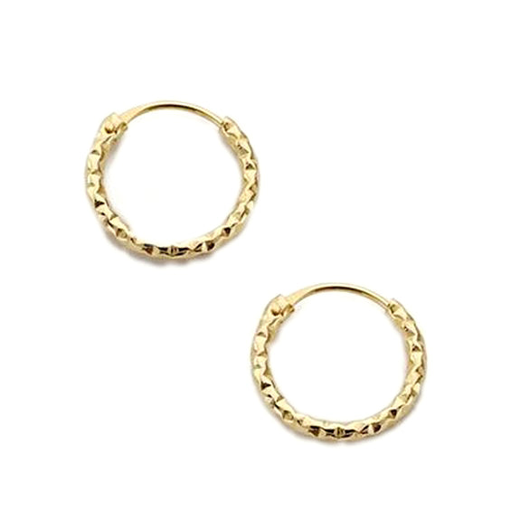 18ct Yellow Gold Hoops carved Earrings 13x1.2 mm