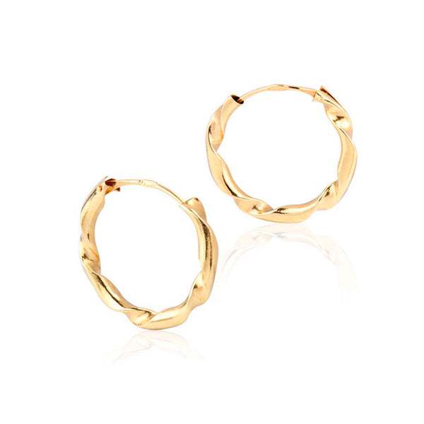 18ct Yellow Gold Twisted Hoops Earrings shine 12x2 mm