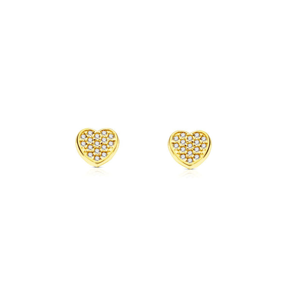 9ct Yellow Gold Heart Cubic Zirconias Children's Girls Earrings shine