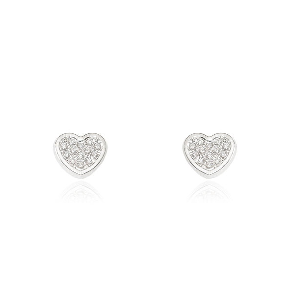 9ct White Gold Heart Cubic Zirconias Children's Girls Earrings shine