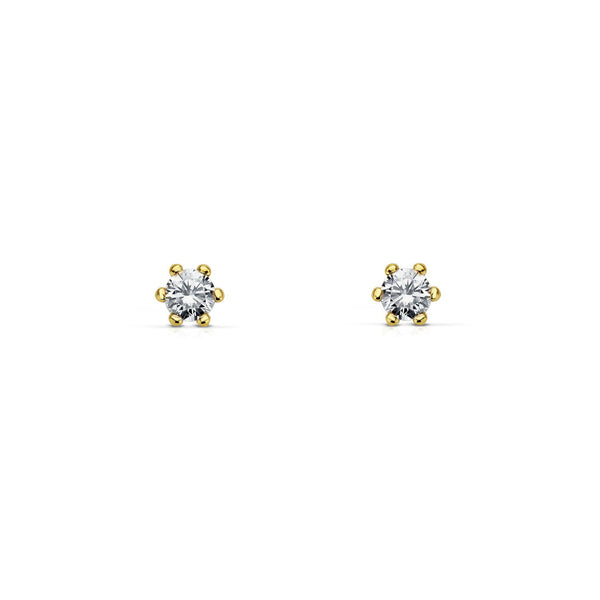 Pendientes Bebe-Niña Oro Amarillo 18K Garra Circonita 3 mm Brillo