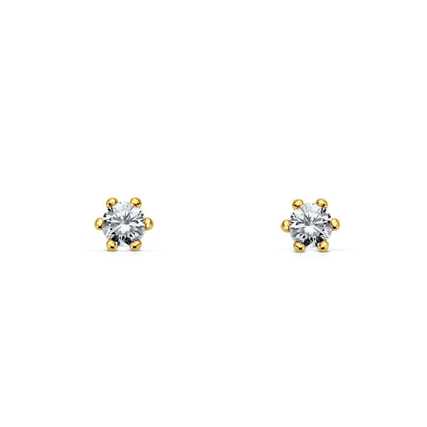 Pendientes Niña Oro Amarillo 18K Garra Circonita 4 mm Brillo