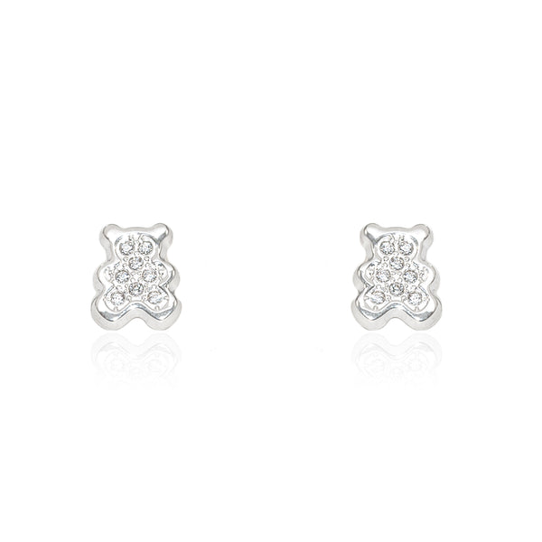 9ct White Gold Bear Cubic Zirconias Children's Girls Earrings shine