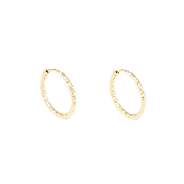 18ct Yellow Gold Twisted Hoops carved Earrings 15x1.2 mm