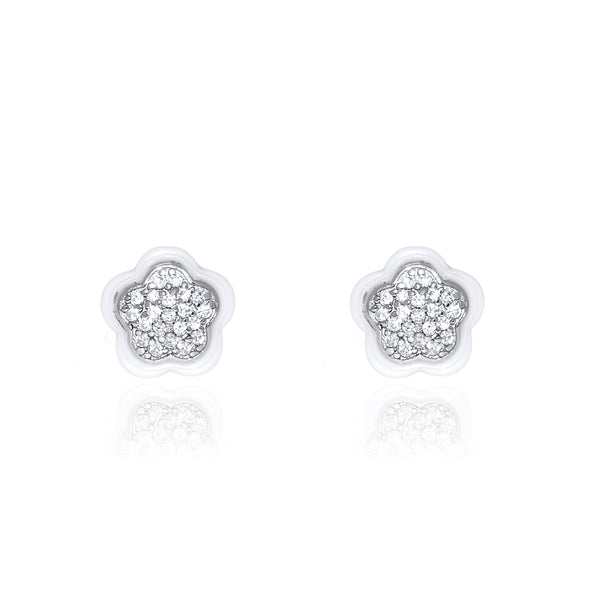 925 Sterling Silver Flower Cubic Zircon shine earrings