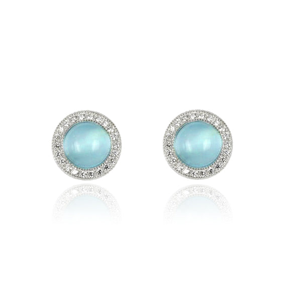 925 Sterling Silver Round Green shine earrings