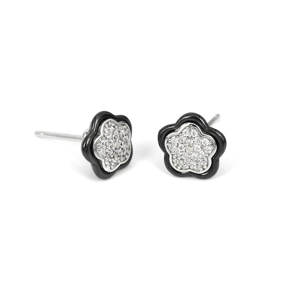 Pendientes Plata margarita con ceramica negra