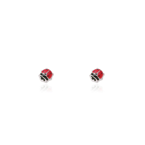 Pendientes Plata de Ley Mariquita Esmalte Rojo-Negro Brillo