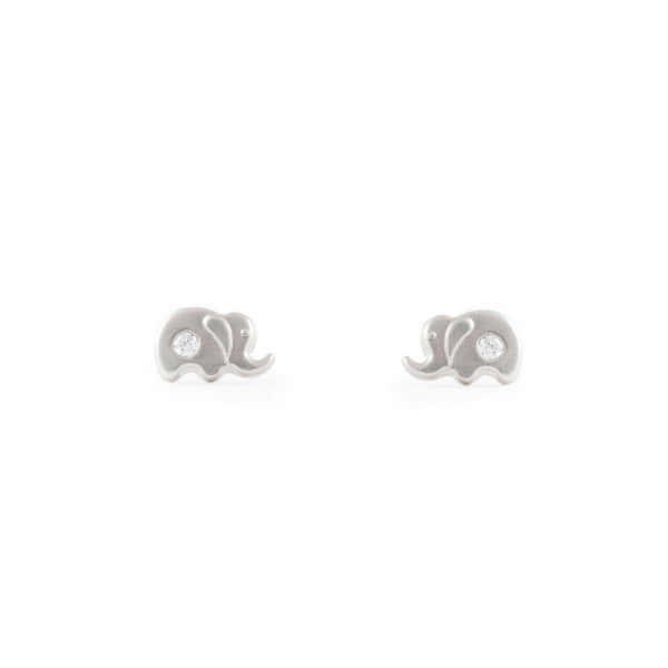 925 Sterling Silver Elephant Cubic Zircon matte shiny earrings