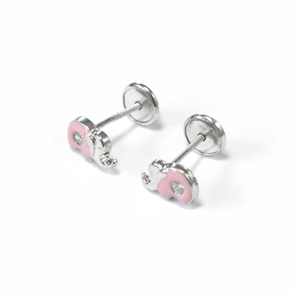 925 Sterling Silver Pink Enamel Elephant Cubic Zircon shine earrings