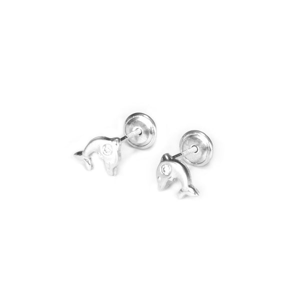 925 Sterling Silver Dolphin Cubic Zircon matte shiny earrings