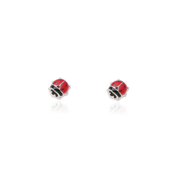 Pendientes Plata de Ley Mariquita Esmalte Rojo-Negro Brillo