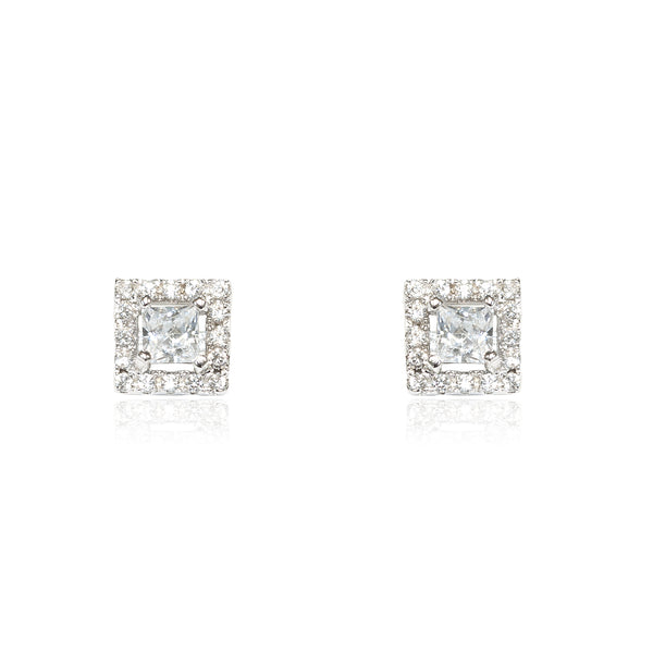 925 Sterling Silver Square Cubic Zircon shine earrings