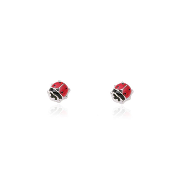 Pendientes Plata de Ley Mariquita Esmalte Rojo-Negro Brillo