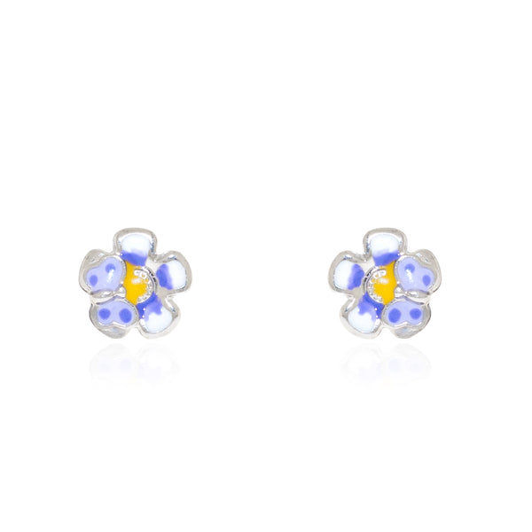 925 Sterling Silver Purple Enamel Flower shine earrings