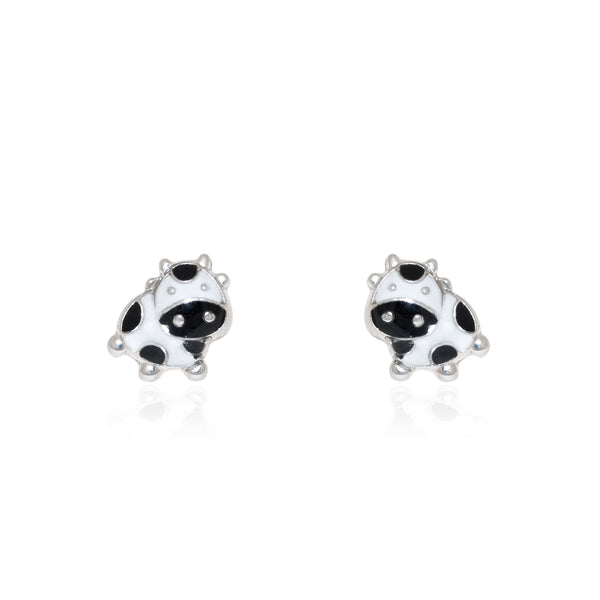 Pendientes Plata de Ley Vaca Esmalte Blanco Brillo