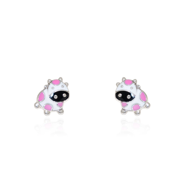 925 Sterling Silver Pink Enamel Cow shine earrings