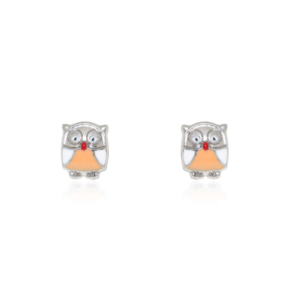 925 Sterling Silver Orange Enamel Owl shine earrings