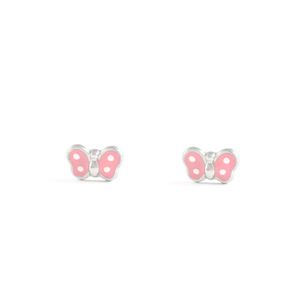 Pendientes Plata de Ley Mariposa Esmalte Rosa Brillo