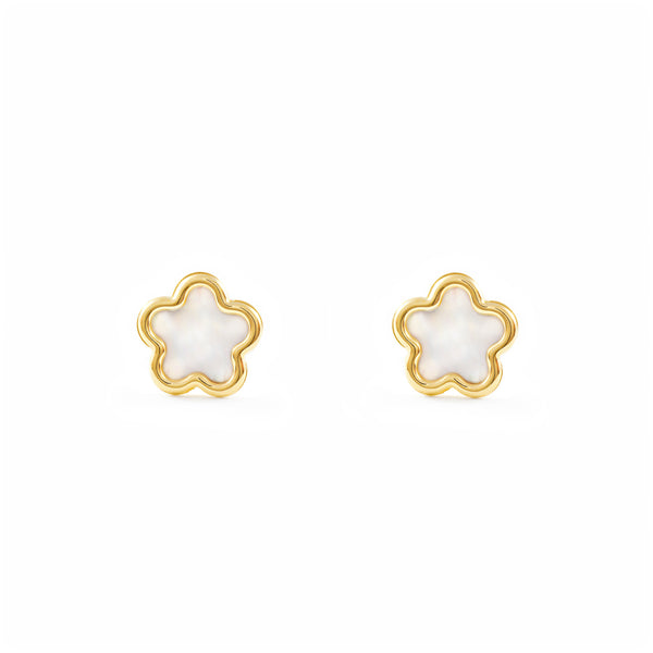 9ct Yellow Gold Nacre Daisy Flower Earrings shine