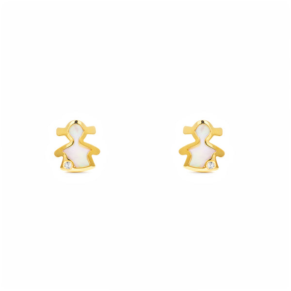 9ct Yellow Gold Nacre Girl Cubic Zirconia Earrings shine
