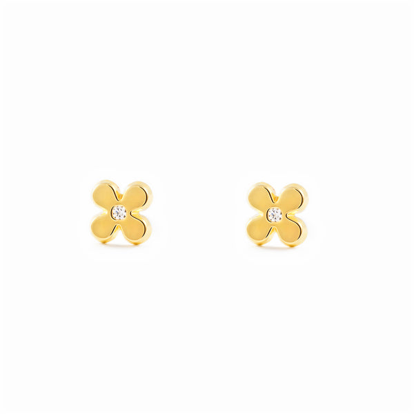 Pendientes Niña Oro Amarillo 18K Flor Circonita Brillo