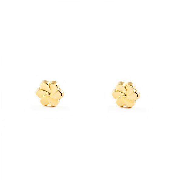 18ct Yellow Gold Flower Children's Girls Earrings shine