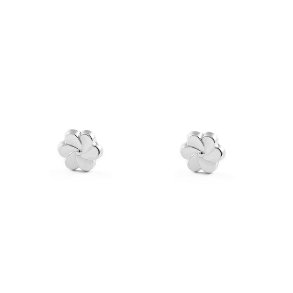 Pendientes Niña Oro Blanco 9K Flor Brillo