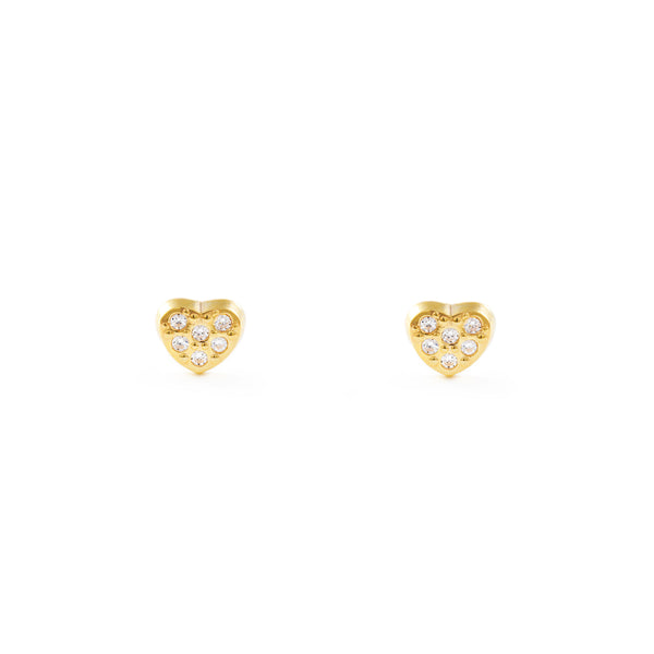 9ct Yellow Gold Heart Cubic Zirconias Children's Baby Girls Earrings shine