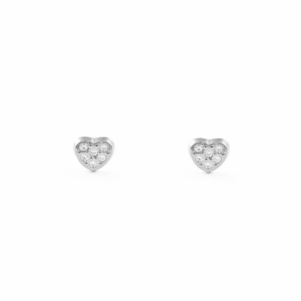 9ct White Gold Heart Cubic Zirconias Children's Baby Girls Earrings shine