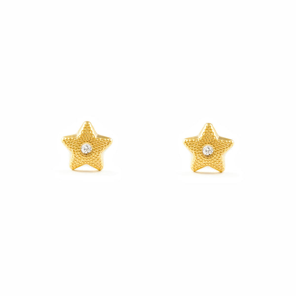 Pendientes Niña Oro Amarillo 9K Estrella Circonita Texturado