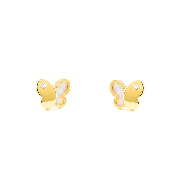 9ct Yellow Gold Nacre Butterfly Cubic Zirconia Children's Girls Earrings shine