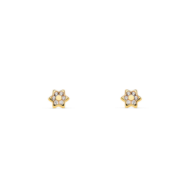 9ct Yellow Gold Star Cubic Zirconias Children's Baby Girls Earrings shine