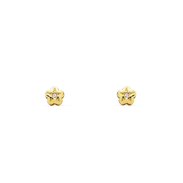 9ct Yellow Gold Flower Cubic Zirconia Children's Baby Girls Earrings shine