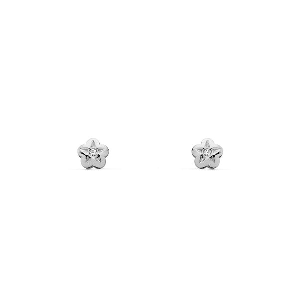 9ct White Gold Flower Cubic Zirconia Children's Baby Girls Earrings shine