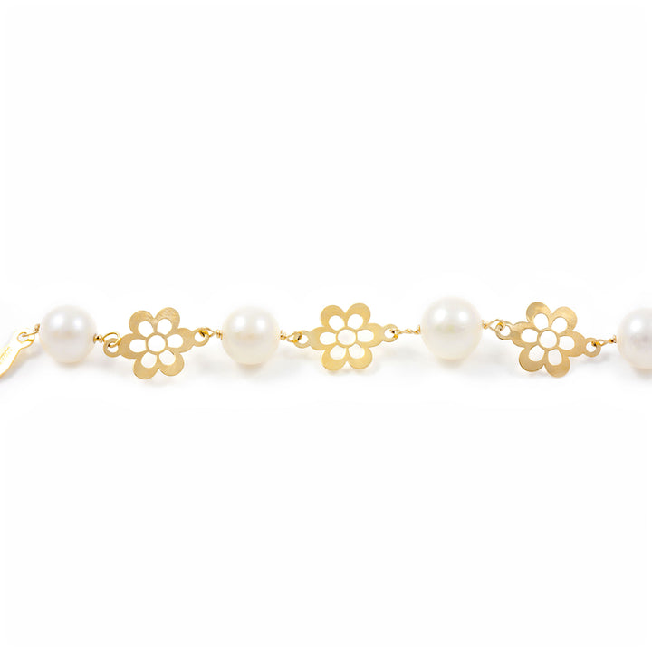 Pulsera Niña oro flor 6 petalos con perlas