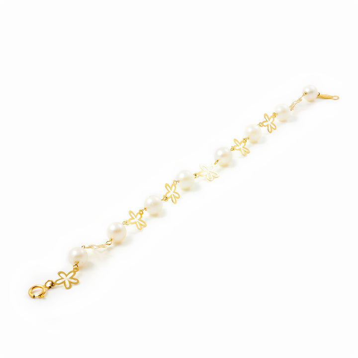 Pulsera Niña oro flor petalos con perlas