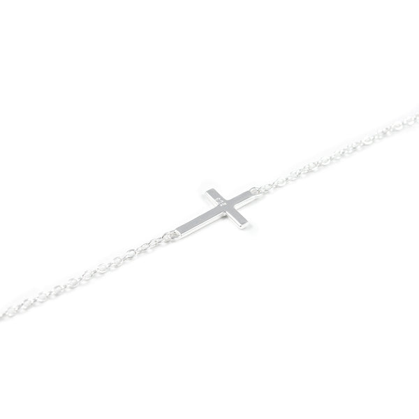 925 Sterling Silver Horizontal cross Necklace Shine