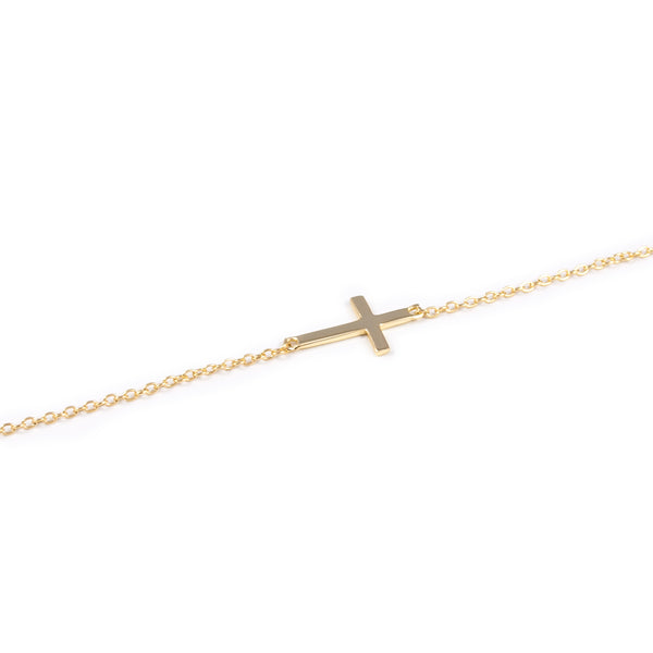 925 Sterling Silver Gold-plated Horizontal cross Necklace Shine