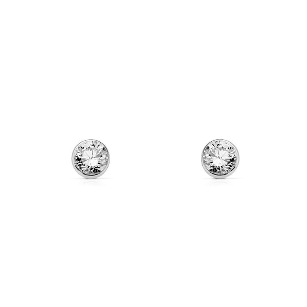 Pendientes Niña Oro Blanco 18K Chatón Redondo Circonita 4,75 mm Brillo