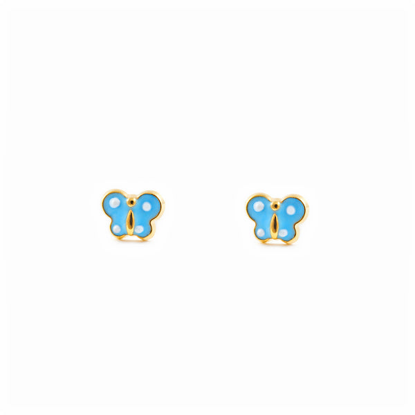 9ct Yellow Gold Blue-White Enamel Butterfly Children's Baby Girls Earrings shine