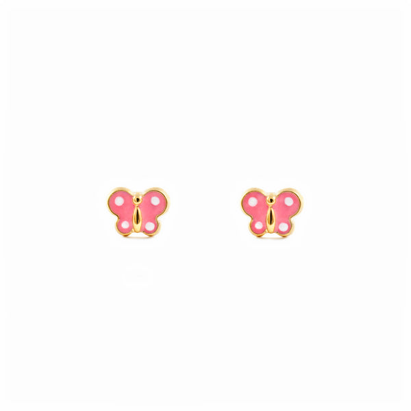 9ct Yellow Gold Pink-White Enamel Butterfly Children's Baby Girls Earrings shine