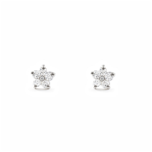 Pendientes Mujer-Niña Oro Blanco 9K Flor Margarita Circonita Brillo