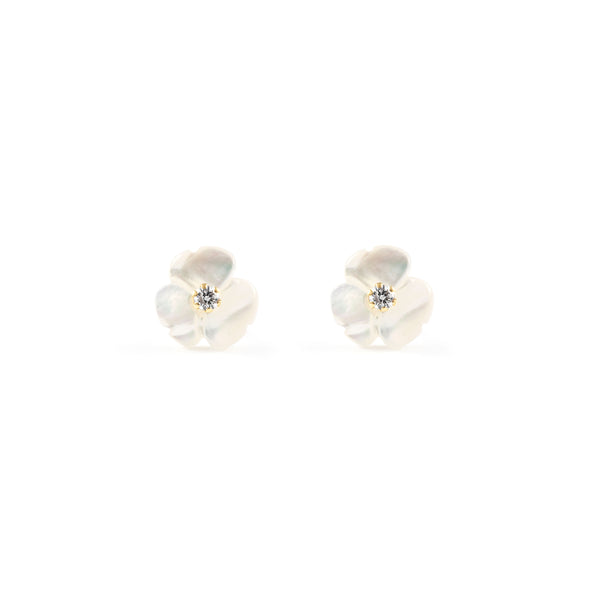 18ct Yellow Gold Nacre Flower Cubic Zirconia Earrings shine