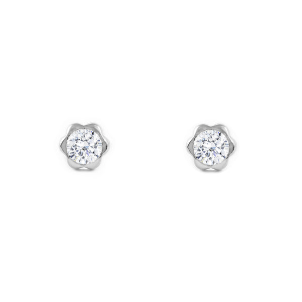 9ct White Gold Flower Cubic Zirconia 5 mm Earrings shine