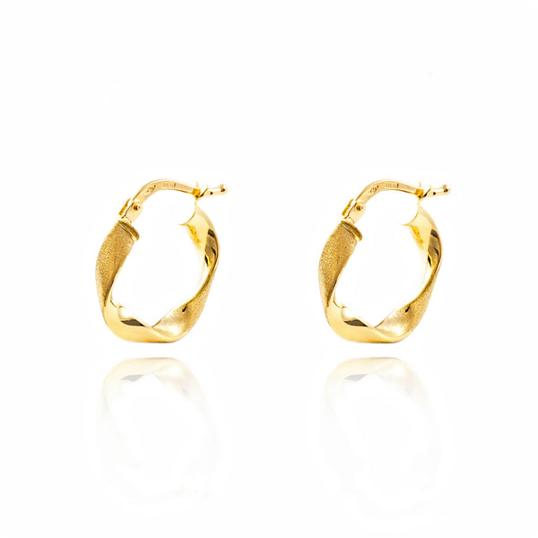 18ct Yellow Gold Twisted Hoops Earrings Matte Shine 16x3 mm
