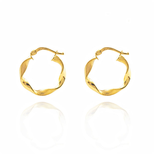 18ct Yellow Gold Twisted Hoops Earrings Matte Shine 20x3 mm