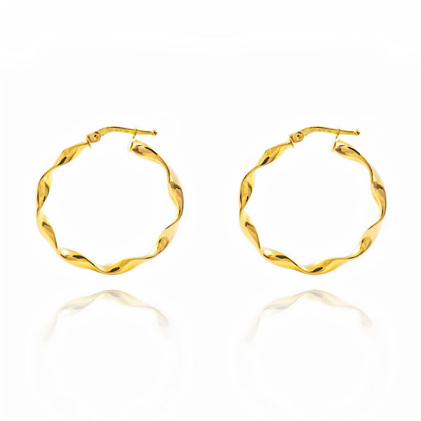 18ct Yellow Gold Twisted Hoops Earrings shine 30x3 mm