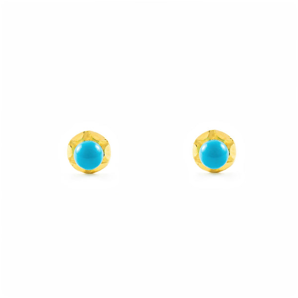 18ct Yellow Gold Turquoise 3 mm Children's Baby carved Earrings